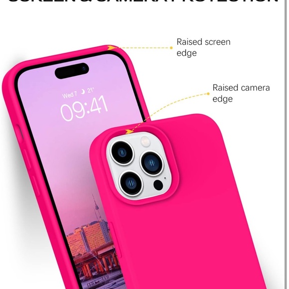 5for$10 Hot Pink iPhone 14 Pro Max Case Silicone Microfiber Lining Phone Case - Picture 4 of 7